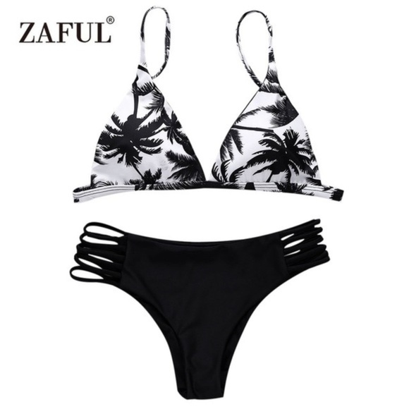 black and white palm tree bathing suit